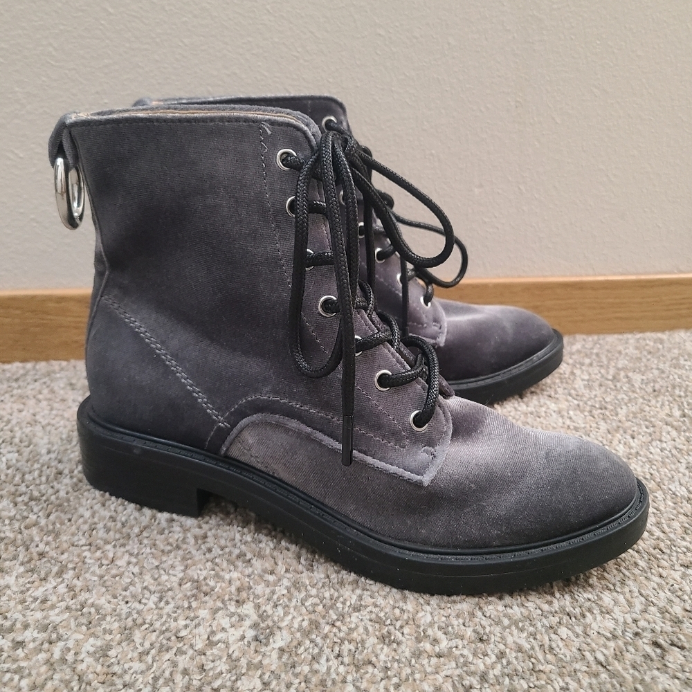 Dolce Vita Bardot Charcoal Gray Velvet Lace Up Combat Boots - Picture 4 of 12